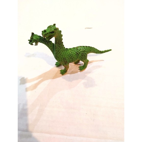 Vintage Mini Two-Headed Dragon Green Figure Plastic Toy - Picture 1 of 2